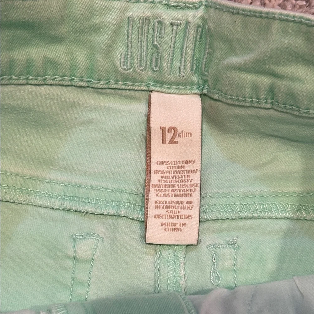 Justice Light Green Denim Kids Shorts